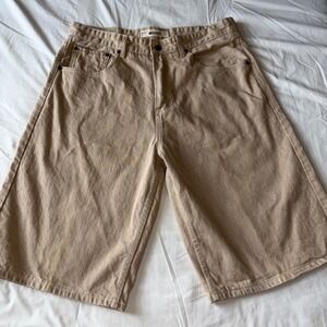 PJ Mark Mens Baggy Denim Shorts Tan Khaki Y2K Skate Streetwear Size 36